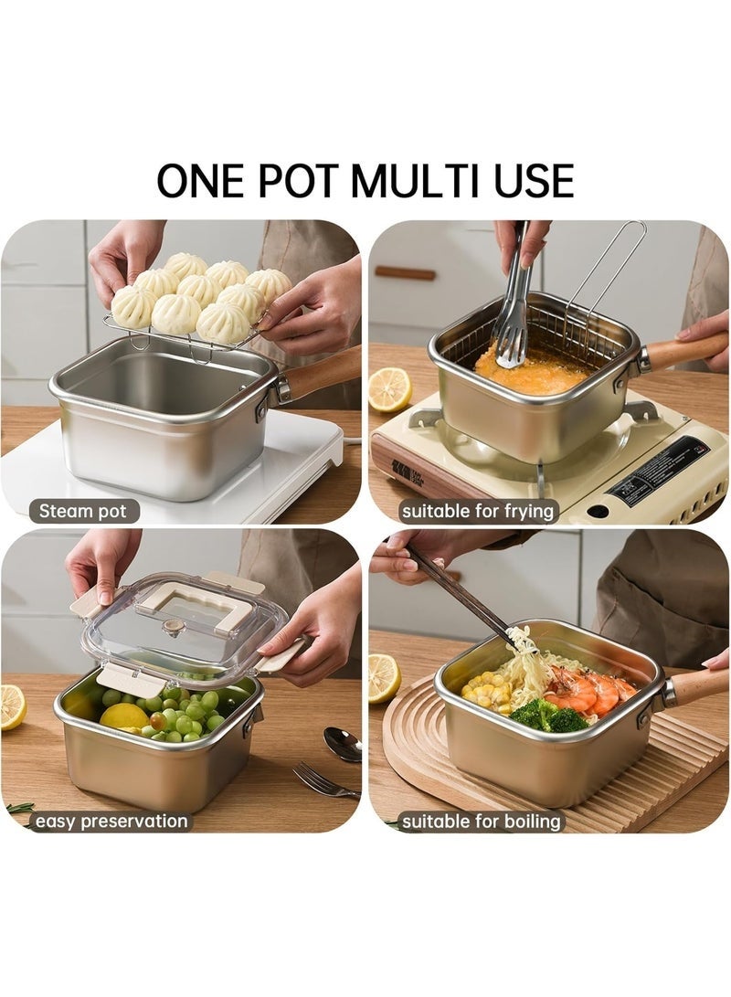 Arabest Stainless Steel Deep Fryer, Portable Outdoor Cooking Pot with Basket, Lid, Handle and Oil Filter Screen, Multi-Functional Food Container, Perfect for Frying Chicken, French Fries or Noodles, 2.3L - Image 3